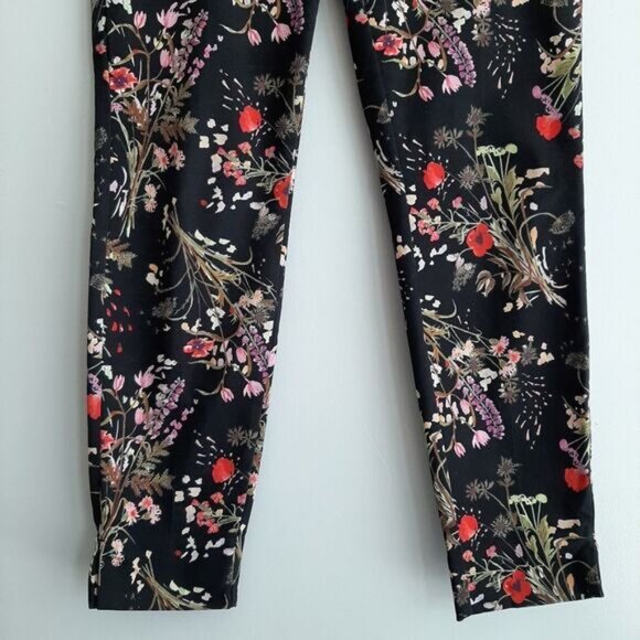 H&M Cigarette Straight Slim Floral Crop Trousers Black Sz 6 - Picture 4 of 10
